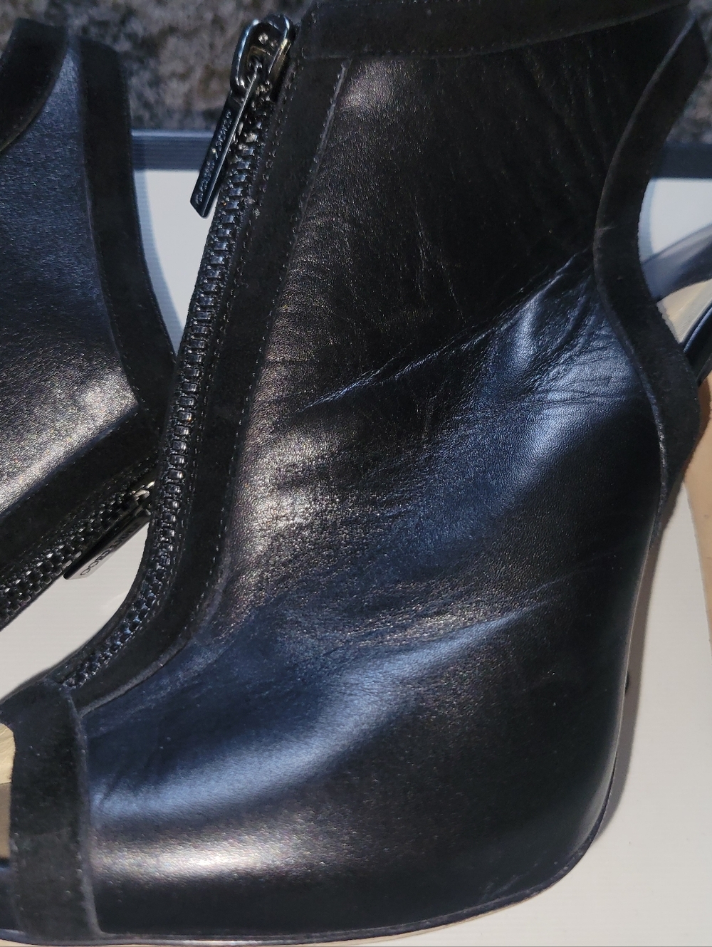 Jimmy Choo Peep Toe Leather Stiletto Black Zip Sandal Sling Backs 36.5 6.5 - Picture 3 of 9